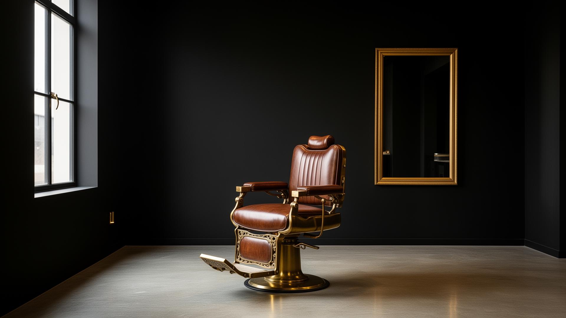 Private barber studio interior with vintage chair